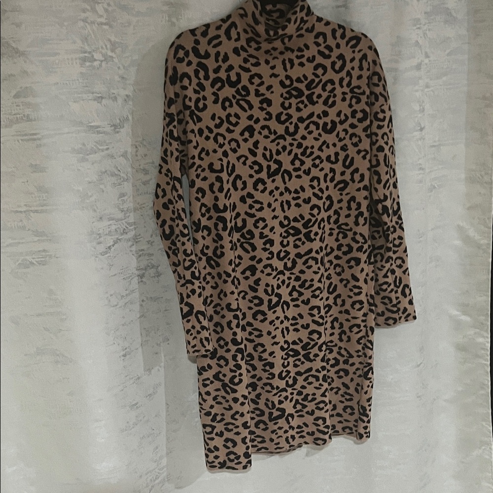Leopard Print Turtleneck Dress wool